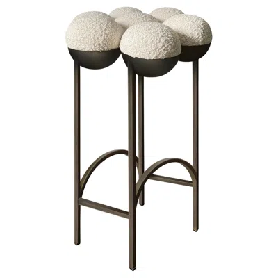 Pre-owned Lara Bohinc Saturn Barstool, Modern, Sculptural, Bronze Frame And Cream Boucle In White