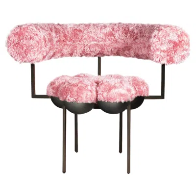 Pre-owned Lara Bohinc Saturn Chair, Occasional, Modern, Sculptural, Bronze Frame, Furry Pink Fabric