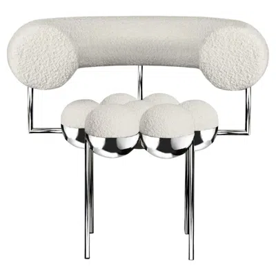 Pre-owned Lara Bohinc Saturn Chair, Occasional, Modern, Sculptural, Chrome Frame, Cream Boucle In White