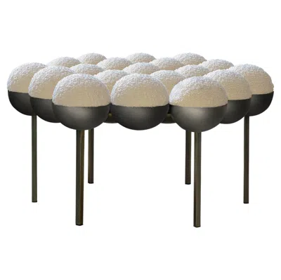 Pre-owned Lara Bohinc Saturn Pouffe Large Ottoman, Bronze, Cream Boucle, Modern, Sculptural In White