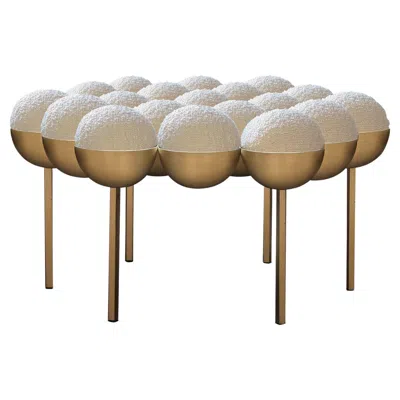 Pre-owned Lara Bohinc Saturn Pouffe Large, Ottoman, Modern, Sculptural, Brass Frame And Cream Boucle In White