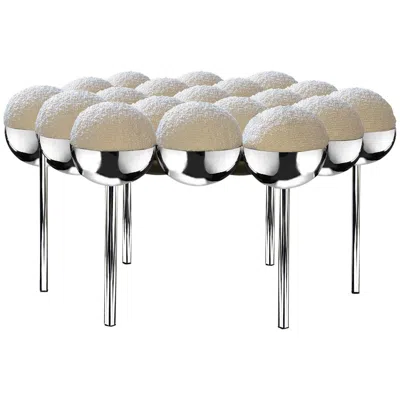 Pre-owned Lara Bohinc Saturn Pouffe Large, Ottoman, Modern, Sculptural, Chrome Frame And Cream Boucle In White