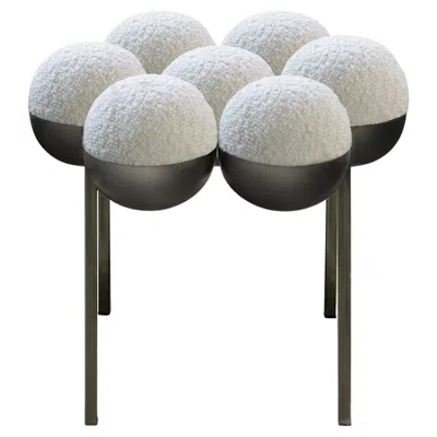Pre-owned Lara Bohinc Saturn Pouffe Small, Bronze Oxidized Steel Ivory Boucle, By  In Stock In White