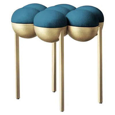 Pre-owned Lara Bohinc Saturn Pouffe Small, Brushed Brass Frame And Petrol Blue Wool By