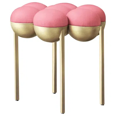 Pre-owned Lara Bohinc Saturn Pouffe Small, Brushed Brass Frame And Pink Wool By