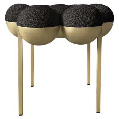 Pre-owned Lara Bohinc Saturn Pouffe Small, Modern, Sculptural, Brass Frame And Black Boucle Wool