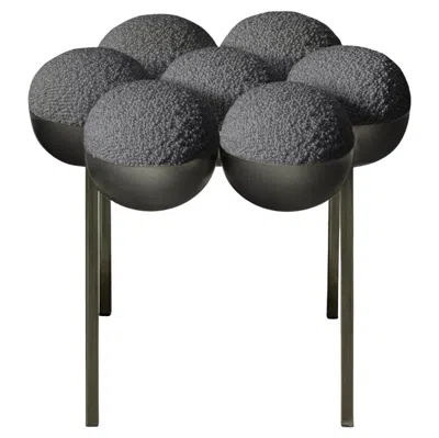 Pre-owned Lara Bohinc Saturn Pouffe Small, Modern, Sculptural, Bronze Frame And Grey Boucle In Gray