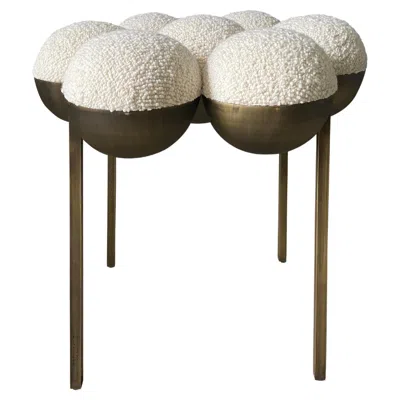 Pre-owned Lara Bohinc Saturn Pouffe Small, Ottoman, Oxidised Brass, Cream Boucle, Modern, Sculptural In White