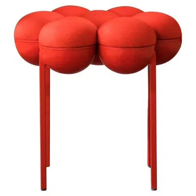 Pre-owned Lara Bohinc Saturn Pouffe Small, Ottoman, Red Metal, Cream Boucle, Modern, Sculptural In White