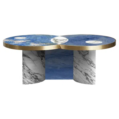 Pre-owned Lara Bohinc Sun And Moon Blue Marble And Brass Coffee Table Azul, By , Geometric