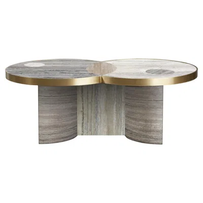 Pre-owned Lara Bohinc Sun And Moon Marble And Brass Coffee Table, Travertine, Geometric By  In Gray