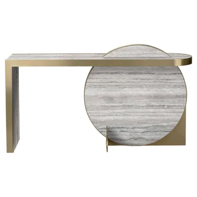 Pre-owned Lara Bohinc The Collision Console Travertine Marble Brushed Brass Geometric By  In Gray