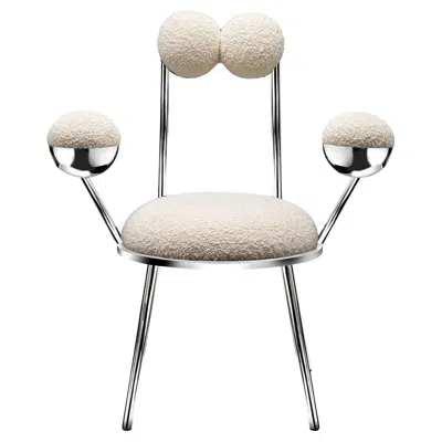 Pre-owned Lara Bohinc Trevor Chair With Armrests Chrome Finish Steel Frame In Bouclé By  In Sand