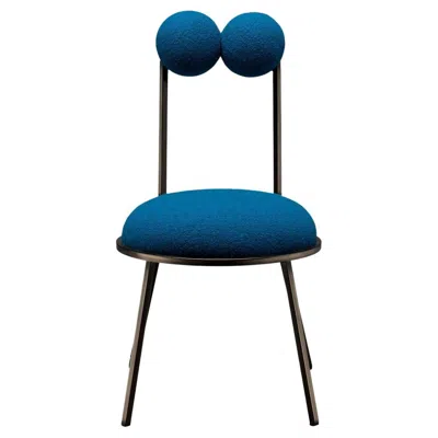 Pre-owned Lara Bohinc Trevor Dining Chair Modern, Sculptural, Bronze Frame And Blue Bouclé, In Stock