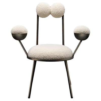 Pre-owned Lara Bohinc Trevor Dining Chair With Armrests, Modern, Bronze Colour Frame Cream Bouclé In White