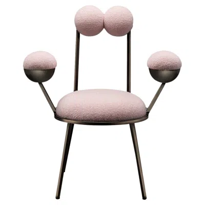 Pre-owned Lara Bohinc Trevor Dining Chair With Armrests, Modern, Bronze Frame Pink Boucle, In Stock