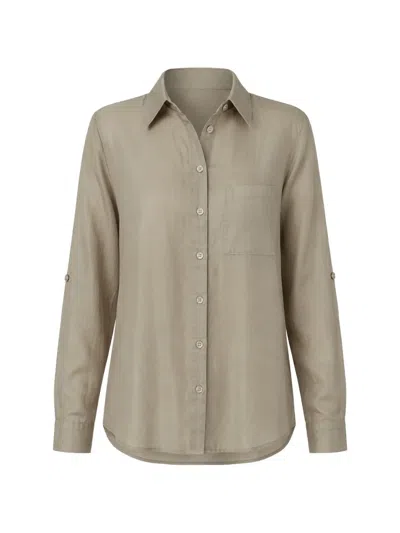 Lara Button-down Roll-sleeve Shirt In Gray