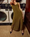 Lara Daisy Metallic Knit Camisole Midi Dress In Olive In Green