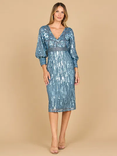 Lara Dresses 28855 A Line Beaded Midi Cocktail Dress In Black