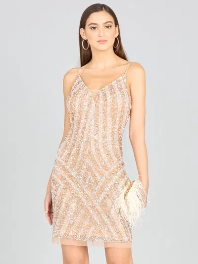 Lara Dresses 28859 Short Beaded Cocktail Dress In Brown