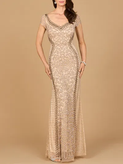 Lara Dresses 28866 Long Fitted Beaded Formal Lace Evening Dress In Brown