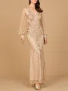 Lara Dresses 28894 Long Beaded Formal Glitter Evening Dress In Gold