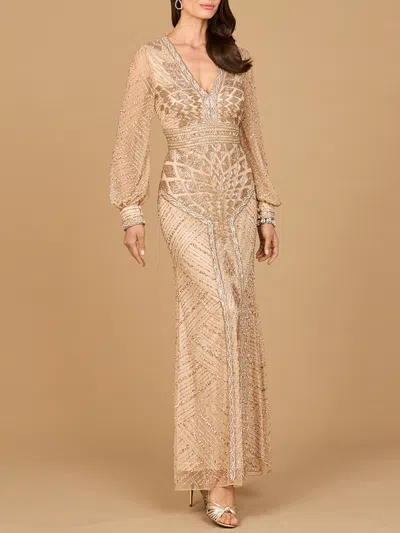 Lara Dresses 28894 Long Beaded Formal Glitter Evening Dress In Gold