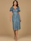 Lara Dresses 28902 Short Beaded Midi Length Mother Of The Bride Dress In Blue
