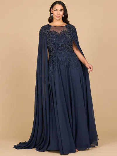 Lara Dresses 28943 Long Formal Beaded Cape Mother Of The Bride Dress In Blue