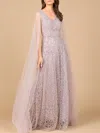 Lara Dresses 28944 Beaded Long Formal Mother Of The Bride Cape Dress In Purple