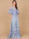 Lara Dresses 28984 Long Formal A Line Cape Sleeve Evening Dress In Blue