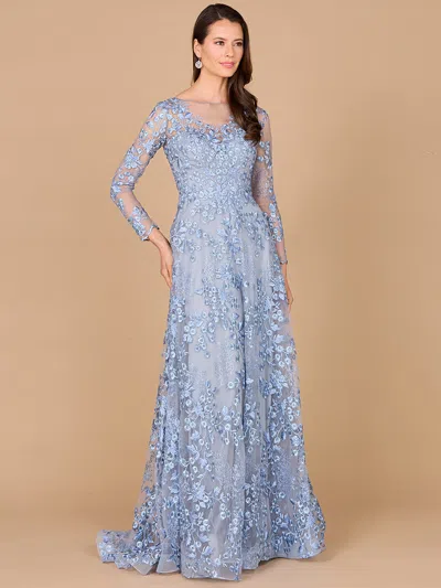 Lara Dresses 28987 Long Sleeve Formal A Line Lace Evening Dress In Blue