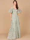 Lara Dresses 28992 A Line Lace Long Formal Cape Sleeve Evening Dress In Green