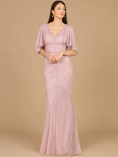 Lara Dresses 29022 Long Formal Cape Sleeve Mermaid Evening Dress In Pink