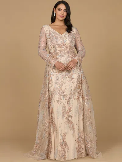 Lara Dresses 29046 Long Sleeve Formal Lace Overskirt Evening Dress In Gold