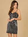 Lara Dresses 29059 Short Beaded Fringe Cocktail Mini Dress In Black