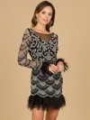 Lara Dresses 29066 Beaded Short Cocktail Long Sleeve Dress In Black