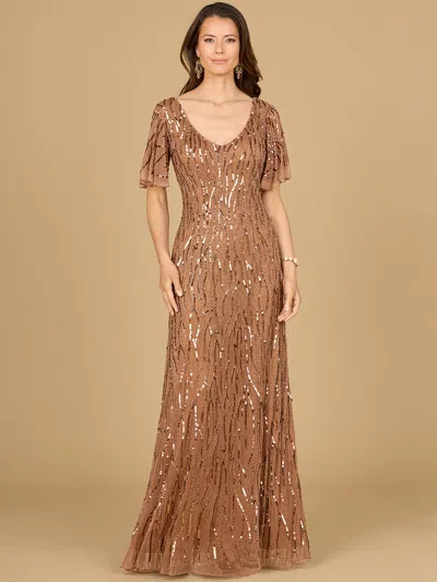 Lara Dresses 29074 Sequin Long Formal Evening Dress In Gold
