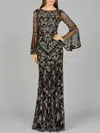 Lara Dresses 29088 Long Sleeve Beaded Formal Evening Dress In Black