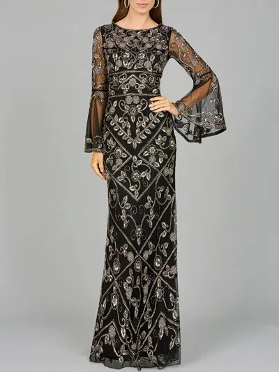 Lara Dresses 29088 Long Sleeve Beaded Formal Evening Dress In Black