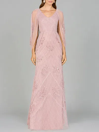 Lara Dresses 29095 Long Formal Beaded Cape Evening Dress In Pink
