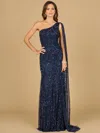 Lara Dresses 29097 Long Mermaid Formal Beded Cape Sleeve Evening Dress In Blue