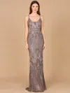 Lara Dresses 29107 Fitted Long Formal Beaded Prom Dress In Gray