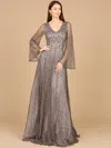 Lara Dresses 29115 A Line Long Sleeve Beaded Formal Evening Dress In Brown