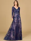 Lara Dresses 29132 Long Sleeve Formal Lace A Line Evening Dress In Blue