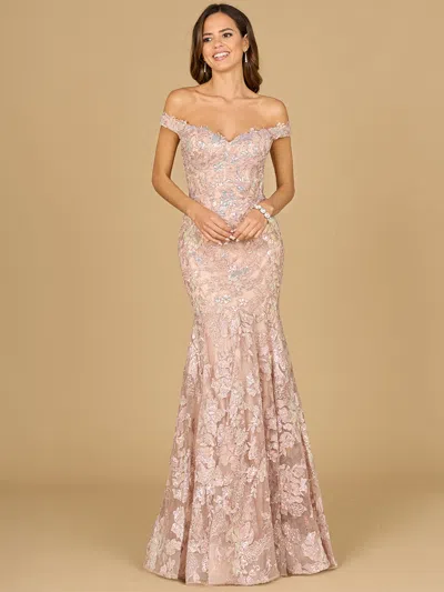 Lara Dresses 29136 Long Floral Lace Formal Pattern Prom Dress In Pink