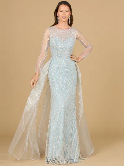 Lara Dresses 29146 Beaded Long Sleeve Formal Overskirt Dress In Blue