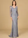 Lara Dresses 29156 Long Puff Sleeve Evening Formal Dress In Gray