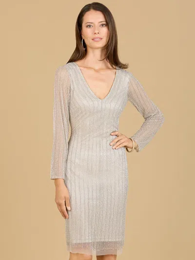 Lara Dresses 29164 Beaded Long Sleeve Cocktail Dress In Yellow