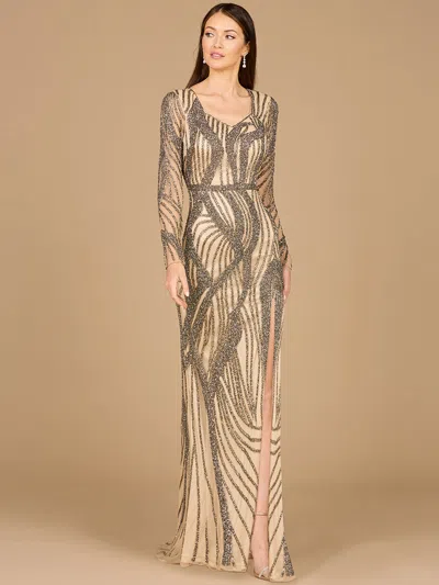 Lara Dresses 29165 Beaded Long Sleeve Formal Evening Dress In Brown